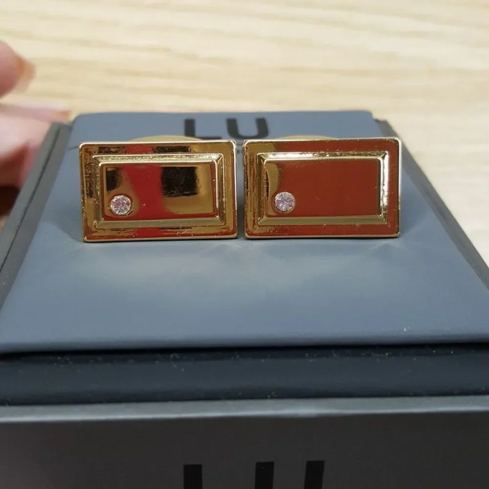 LINEA UOMO Mens Gold Rectangle Rhinestone Crystal Cufflink Cuff Links